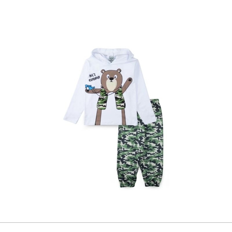 Conjunto Infantil Meia Estação Masculino C/Capuz Urso Binóculo Branco