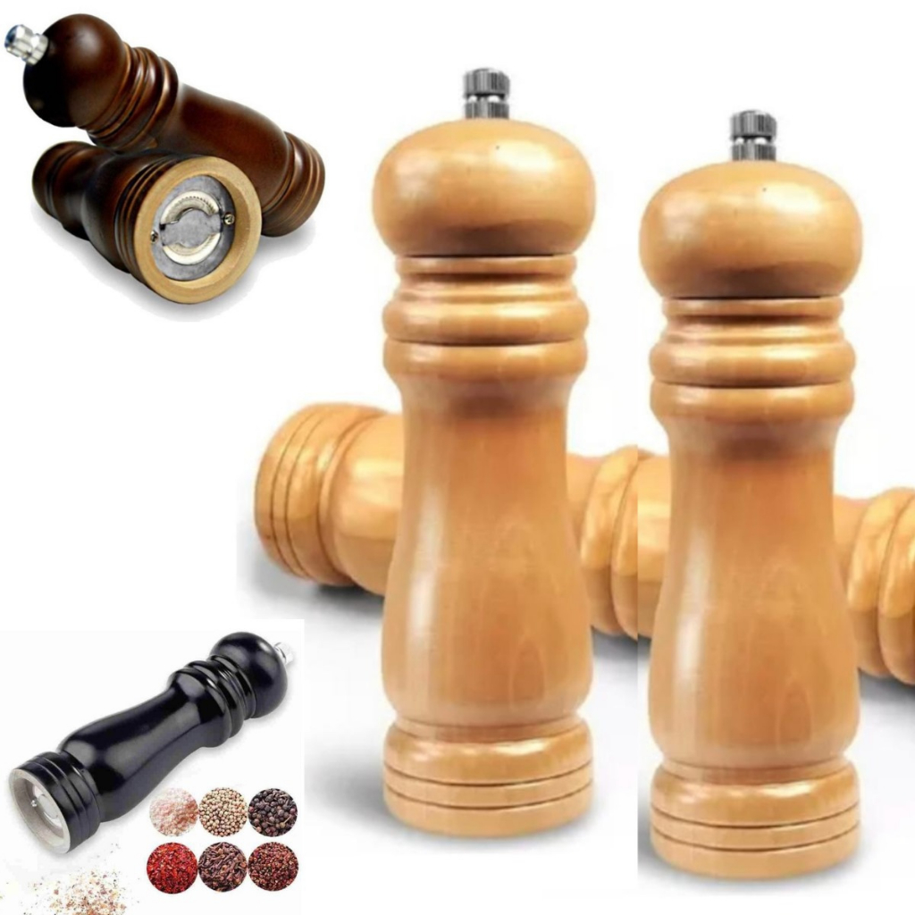 KIT 2 Moedor Pimenta Sal Condimento Tempero Grão Manual TRITURADOR Madeira 20CM GRANDE CHURRASQUEIRA
