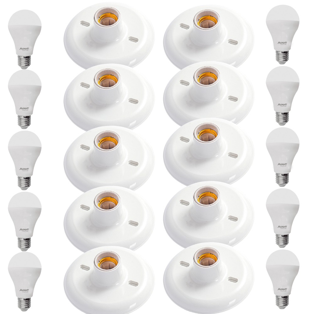 Kit 10 Plafon Plafonier Branco Bocal E27 + 10 Lâmpada Led 9w Branco Frio