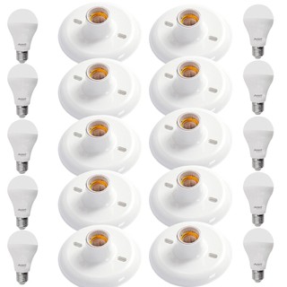 Kit 10 Plafon Plafonier Branco Bocal E27 + 10 Lâmpada Led 9w Branco Frio