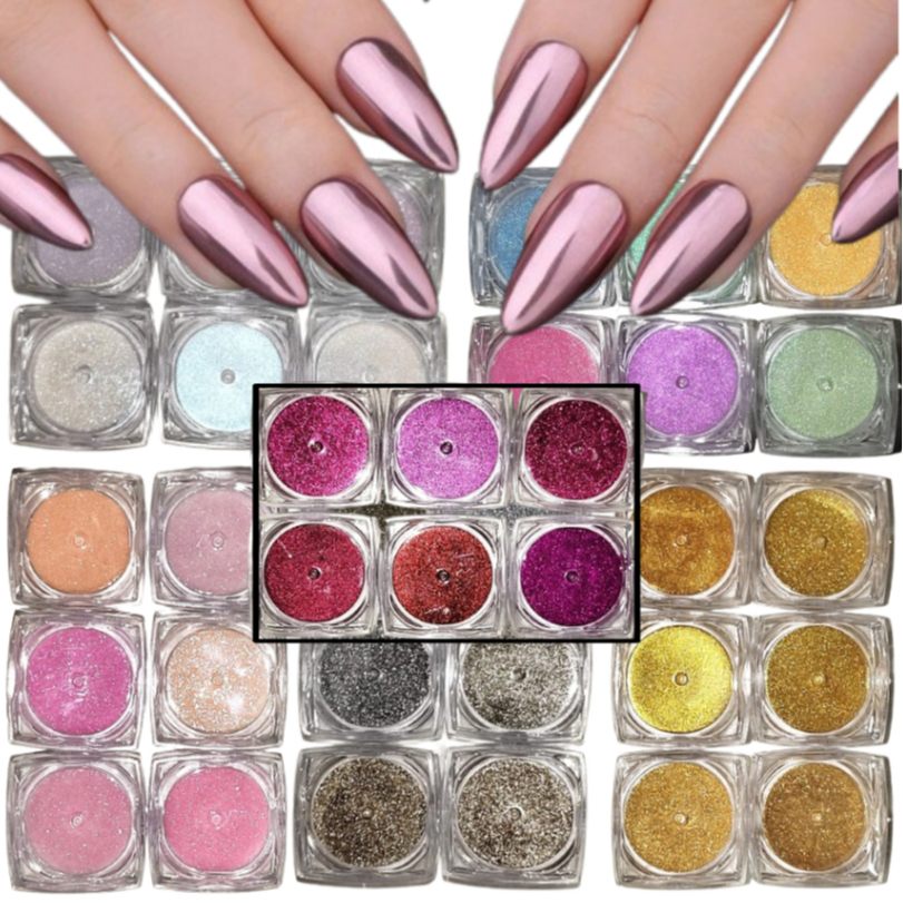 Kit Com 6 Potes Pó Cromado Espelhado Para Unhas Nail Brilhantes FJ7704/V60/FJ7706/V59/V62/V56 em Oferta na Shopee