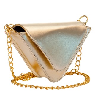 Bolsa Feminina Transversal Pequena Mini Bag Festa Corrente Metalizada Triangulo