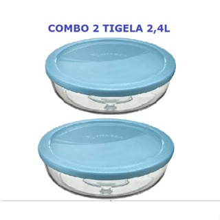 Kit 2 Tigela Pote De Vidro Com Tampa 2,4 L Round Vitazza em Oferta na Shopee