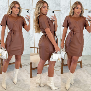 Vestido Curto De Couro Com Cinto no meio Modas Magaly Vestido para Festa em Oferta na Shopee