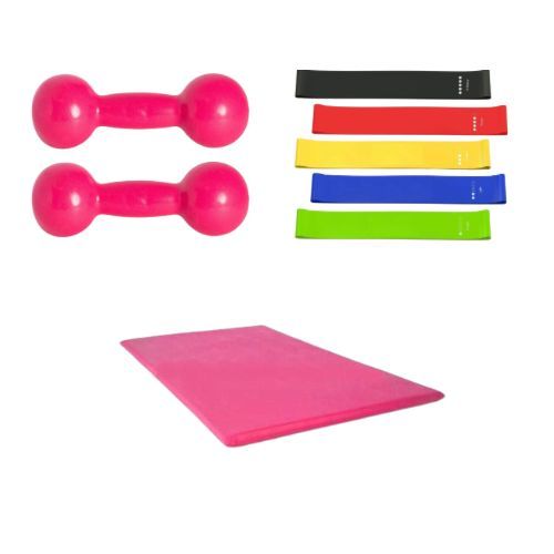 Kit Par de Halter 1kg Emborrachado + Colchonete + 5 TheraBand Treino em Casa Profissional