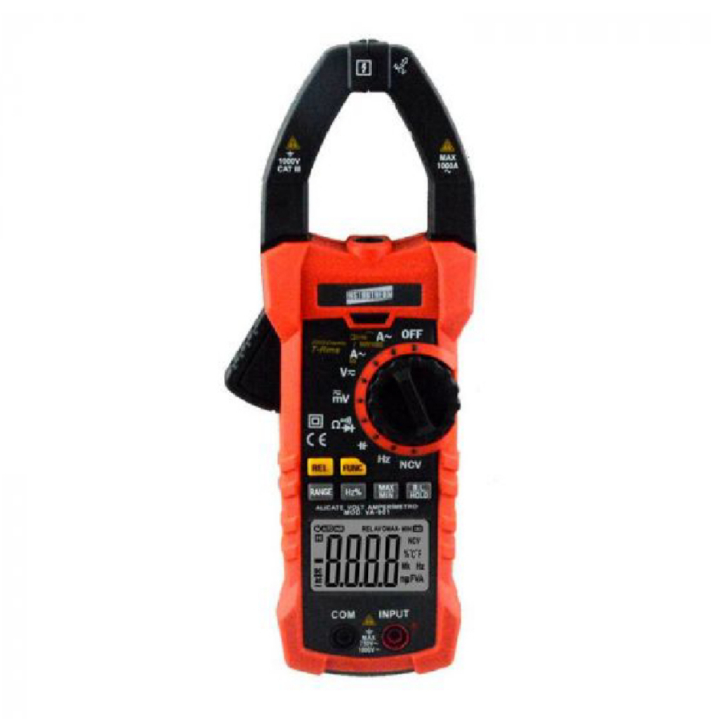 Alicate Volt Amperímetro Digital Corrente Tensão Continuidade Ncv Diodo Rms Va-901 Portátil Estojo