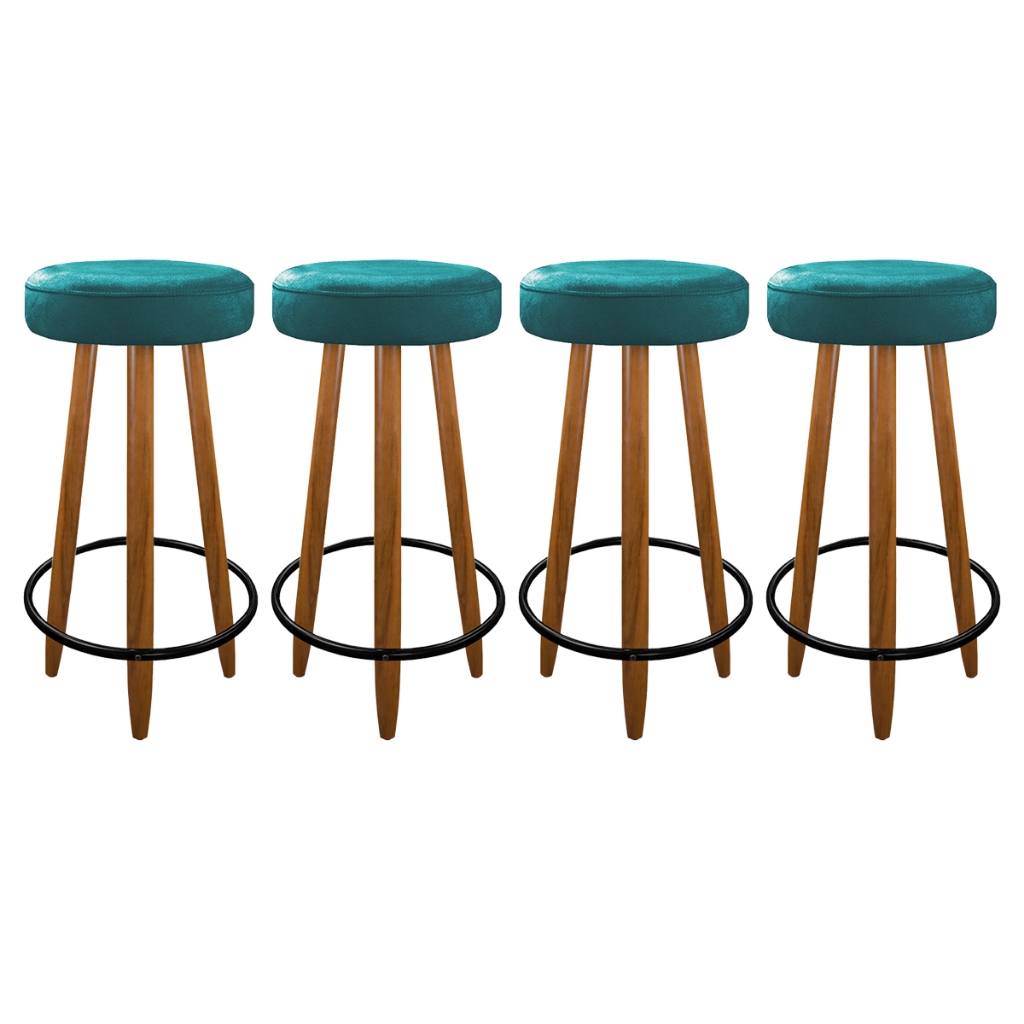 Kit 4 Banquetas Alta Banco Madeira Para Cozinha Balcão Bar Área Gourmet 75 cm - Azul