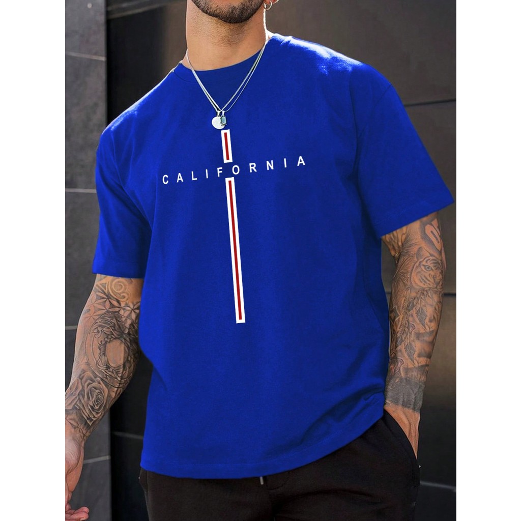 Camiseta Masculina 100% algodão 30.1 California Cruz Azul royal Corte Reto em Oferta na Shopee