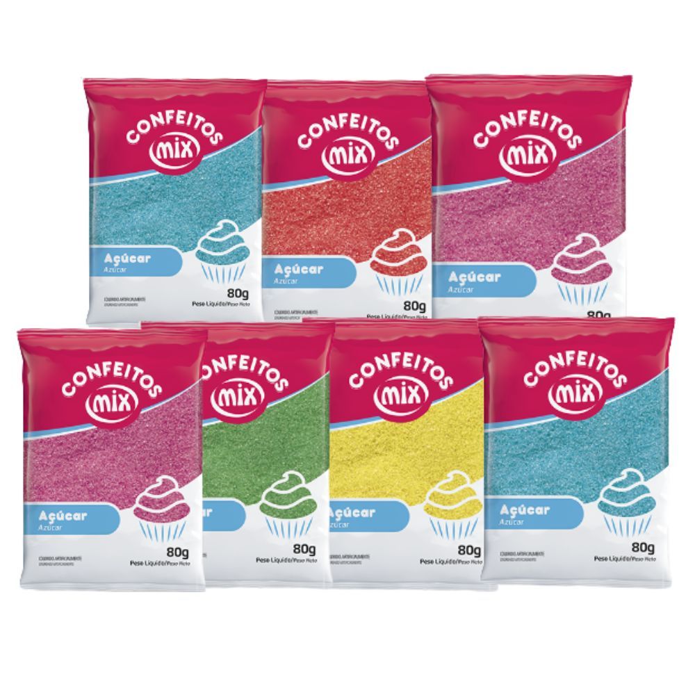 07 Açúcar Colorido Para Algodão Doce Bolo Kit Várias Cores