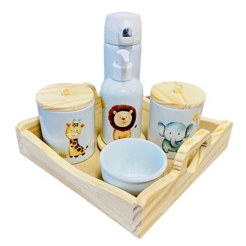 Kit Higiene Bebê Porcelana Diversos Temas com Garrafa Térmica