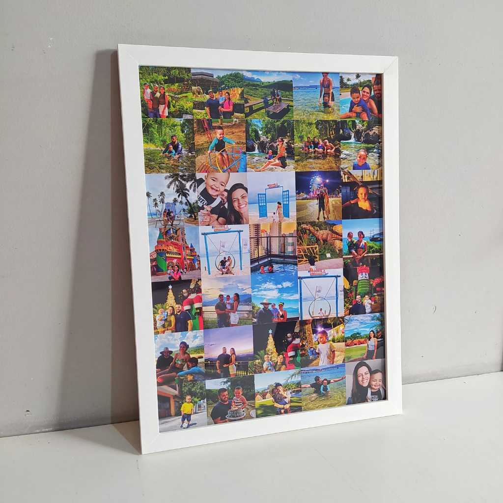 Quadro Mosaico Personalizado Com 35 Fotos - Com Moldura
