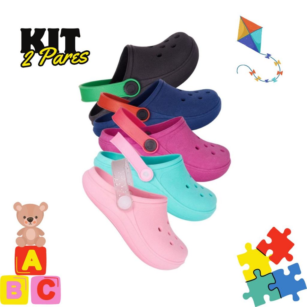 Kit 2 Pares Babuche Infantil Unissex Sandália Papete Macia Ortopédica Leve Escolar