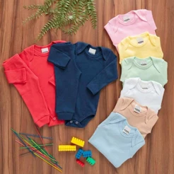 Kit 8 Peças Body e Calça Bebê Canelado 4 Body e 4 Calças 100% Algodão