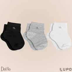 Kit com 3 Pares de Meias Lupo Baby Infantil Cano Médio em Algodão Lisa Básica Meninos e Meninas