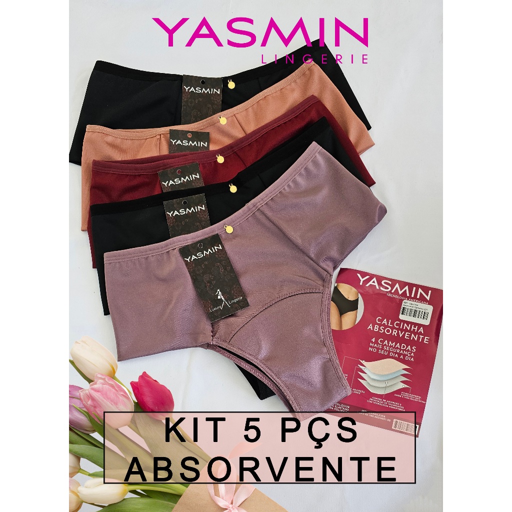 Kit 5 Calcinhas Absorventes Menstruais Antivazamento Reutilizáveis Antibacterianas Femininas