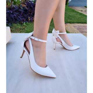 Sapato Scarpin laço branco 7cm em Oferta na Shopee
