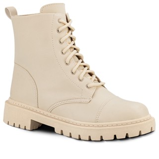 Bota Coturno Lumiss Tratorada Cano Curto Confortável Feminino Masculino Off White