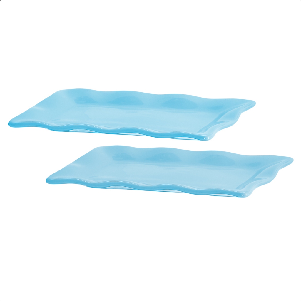 Kit 2 Bandeja Cerâmica Retangular Sem Pé Doceira Decoração Festas Chá Revelação Aniversários Oferta