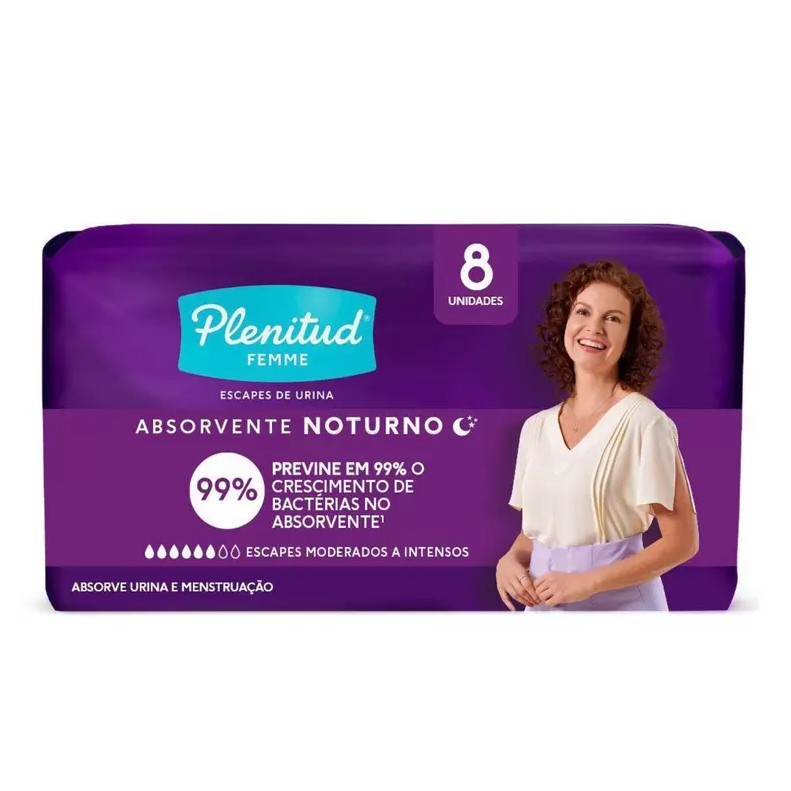Absorvente para Incontinência Urinária Nortuno - Plenitud Femme sem Abas 8 Unidades