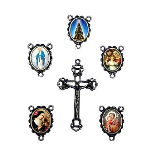 Crucifixo para Terços + Entremeio Resinados Ouro Velho 10 Pares Kit para Terços resinados Santos de Devoção