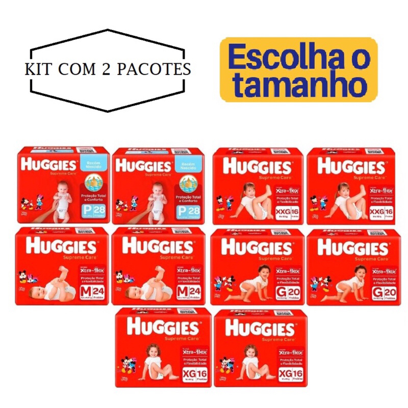 Kit com 2 Pacotes de Fralda Descartável Huggies Supreme Care Fraldas descartáveis infantil Huggies Supreme Care sabonete