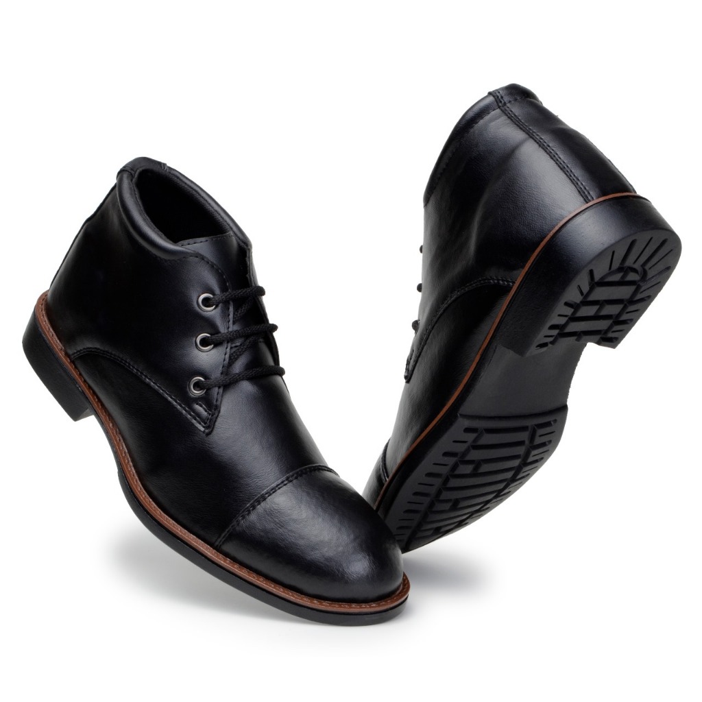 Bota Masculina Casual Social Preta com Cadarço Reforçado Bico Redondo Couro em Oferta na Shopee