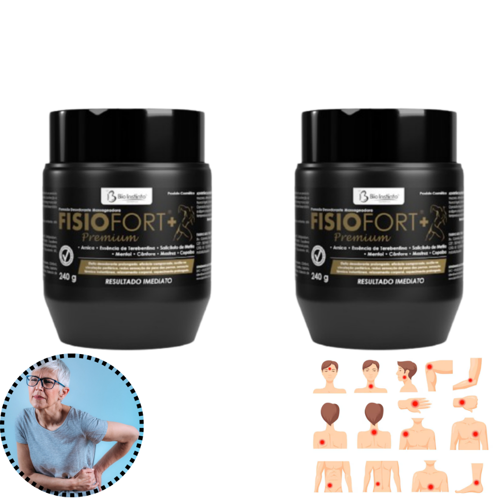 Kit 2 Pomadas Pote Premium Fisiofort Alivio Imediato Resultado Garantido Relaxante Corporal 240g