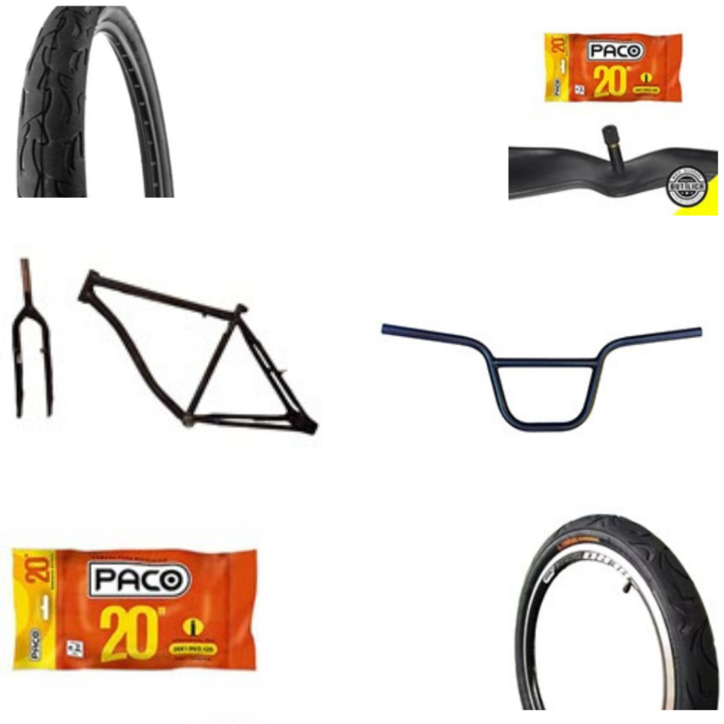 Kit Quadro Aro 20 Em Aço Carbono + Garfo para Bicicleta Motorizada Motor 2 Tempos – Guidão + Pneu + Câmara de Ar