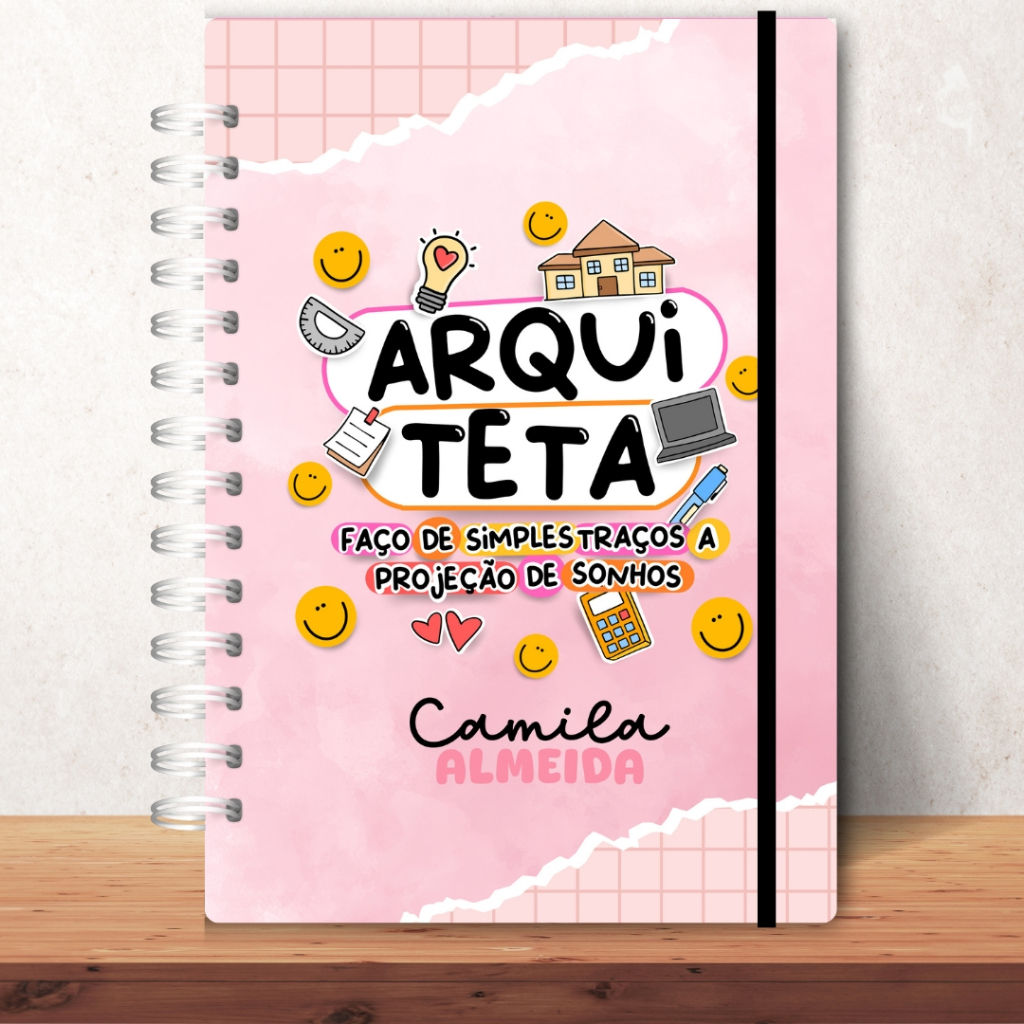 Caderno Personalizado Arquitetura Arquiteta com Nome Capa Dura Wire-O 22x16cm Premium 120 Folhas