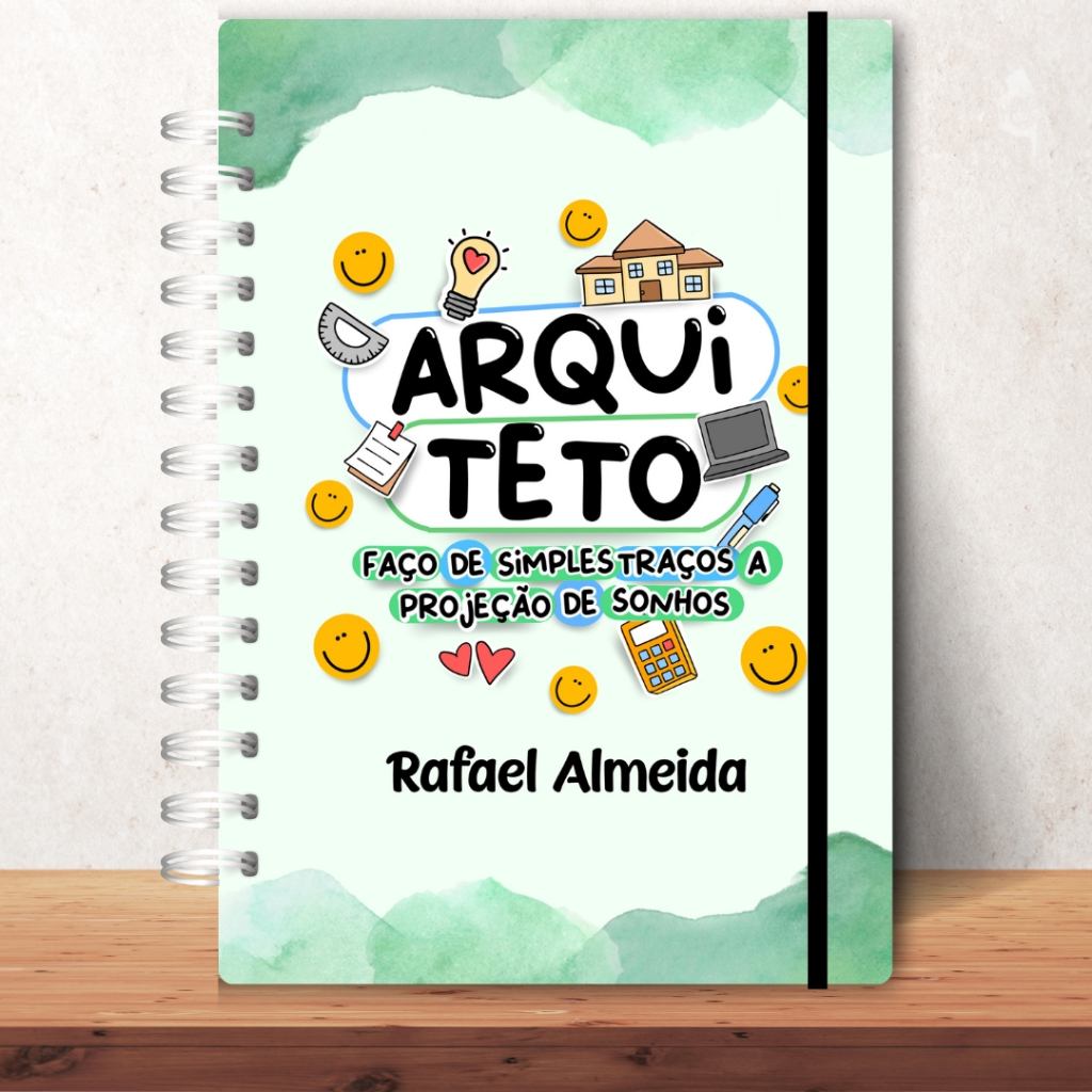 Caderno Personalizado Arquitetura Arquiteto masculino com Nome Capa Dura Wire-O 22x16cm Premium 120 Folhas