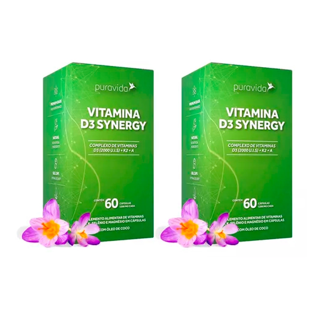 Kit 2x Synergy D3 2000 Ui, K2 Mk7 100mcg 60 Caps Puravida