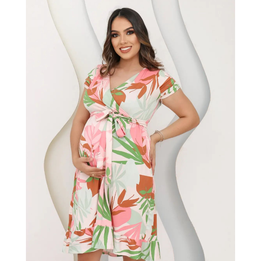 Vestido Midi Gestante Amamentação Grávida Confortável com Estampas
