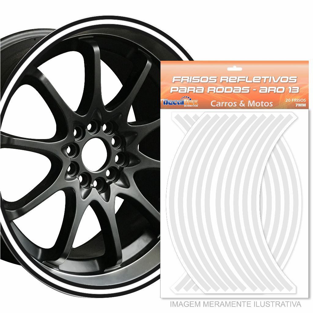 Adesivo Friso Refletivo Roda Carro Moto 7mm Branco para Aro 13