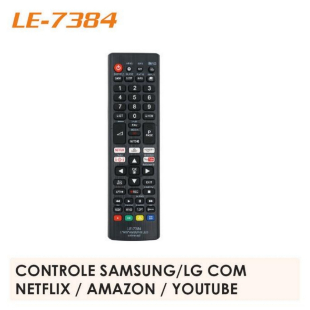 controle Remoto de TV Universal Compatível TV Smart Samsung e LG le-7384