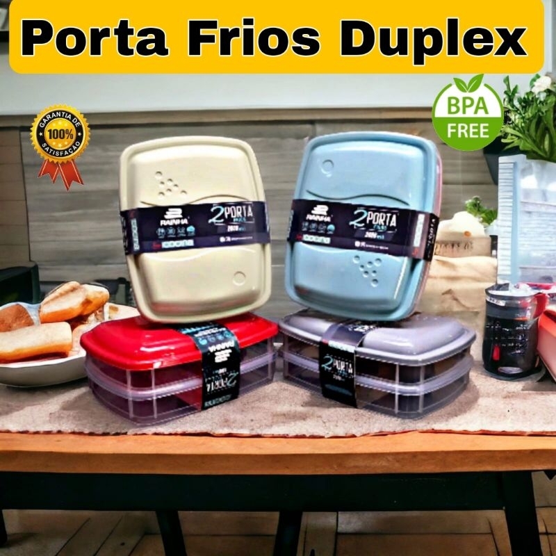 Porta Frios Duplex Com Tampa colorida hermético transparente para geladeira marmita