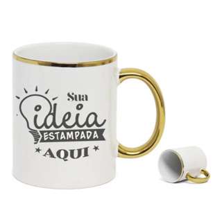 Caneca personalizada alça dourada. em Oferta na Shopee