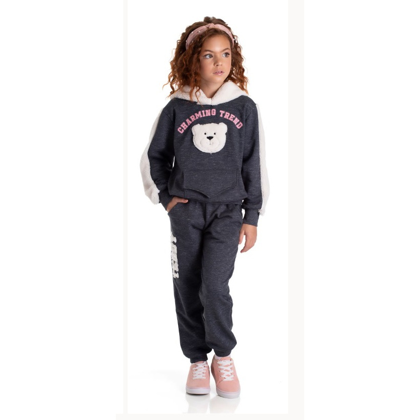 CONJUNTO FEMININO CASACO MOLETOM MOLINÊ / CALÇA MOLETOM MOLINÊ 9748  RANDA MUNDU PELUCIADO MENINA INFANTIL INVERNO