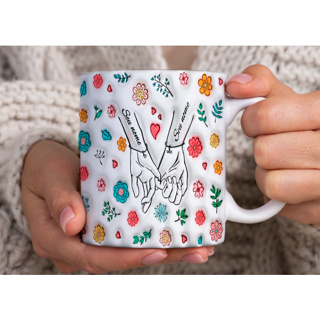 Caneca Personalizada Floral Dia Dos Namorados Segurando Mão Com Efeito Inflado 3D em Oferta na Shopee