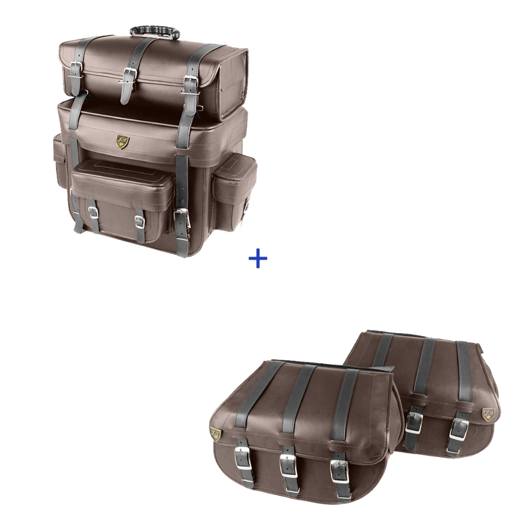 KIT DE ALFORGE 25 LITROS MARRON COM LISO  COM BOLSA TRASEIRA 60 LITROS COM LISO  MARRON