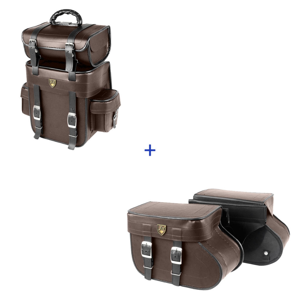 Kit de alforge 18 litros marron com Bolsa traseira 25 litros lisa marron para motos acima de 50 cvvv