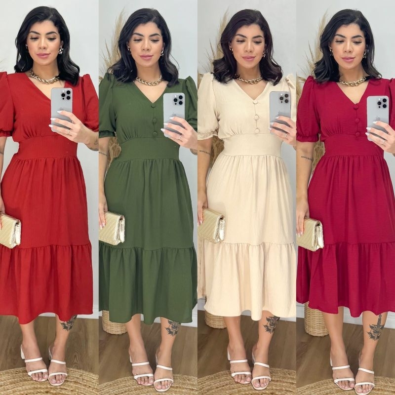 Vestido midi duna liso - Vestido feminino Moda evangélica -M,G,GG,G1 em Oferta na Shopee