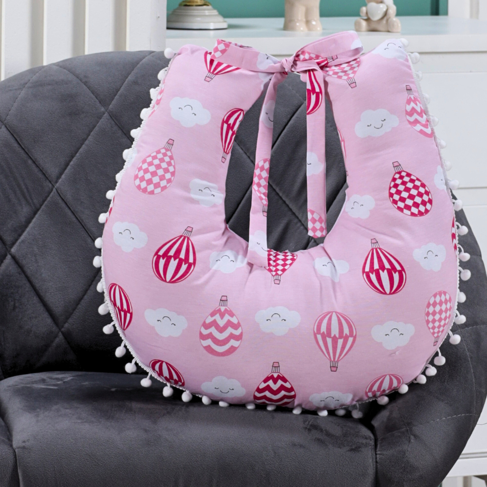 Almofada Amamentação para Amamentar Balão Rosa Travesseiro com Zíper e Pompom Grelot 100% Algodão em Oferta na Shopee