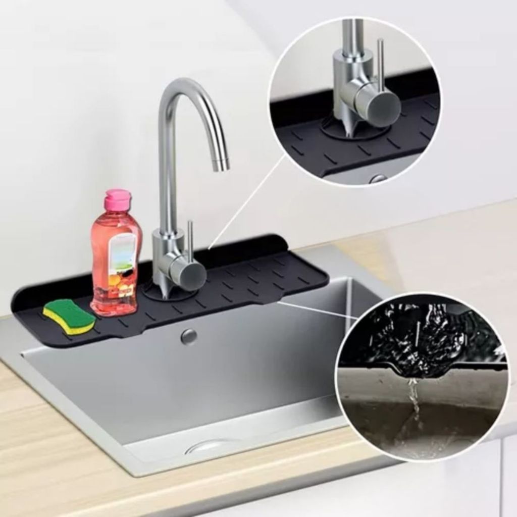 Tapetinho de Pia Protetor de Respingos Silicone Preto 36x14,2x0,5cm