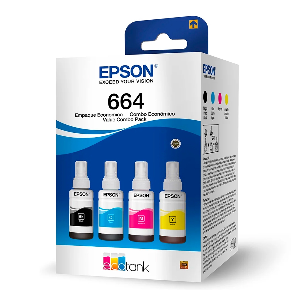 Kit Refil Epson T664 Preto / Ciano / Amarelo / Magenta em Oferta na Shopee