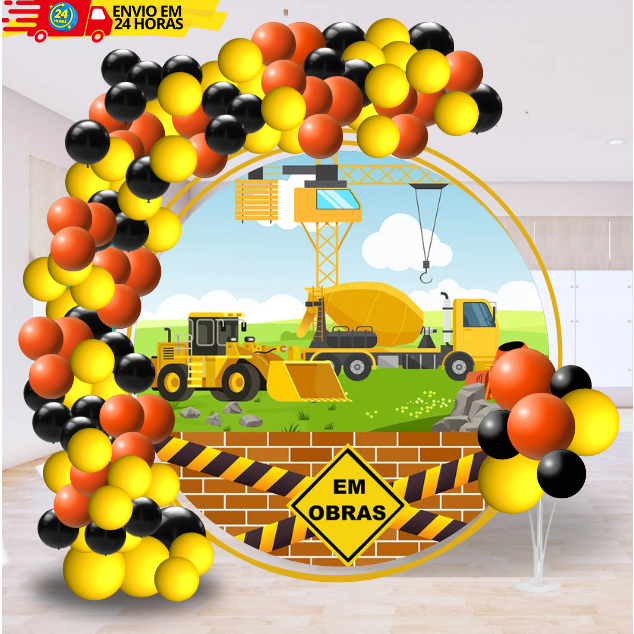 Kit 150 Balão Tema Trator Construção Para Aniversário Festas e Eventos