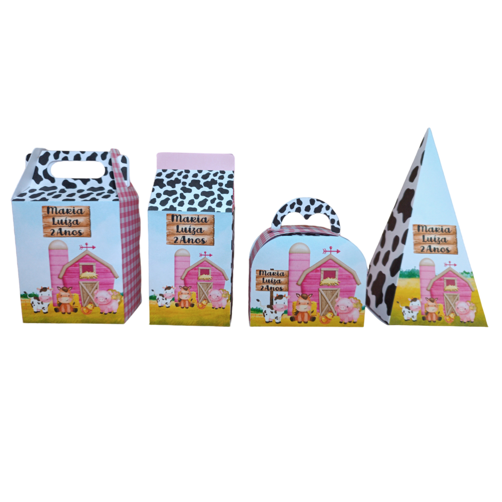 Kit Caixinhas Surpresa Lembrancinhas Aniversário Fazendinha Rosa Personalizadas