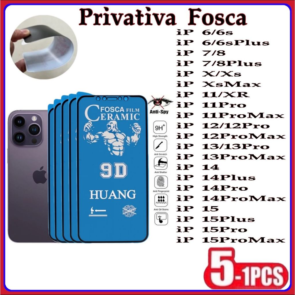 Película Privativa Fosca Anti-Spy Matte Cerâmica Hidrogel iPhone Todos modelos iPhone 11 12 13 14 15