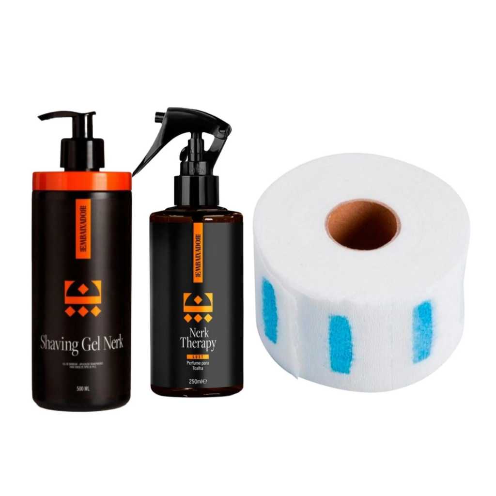 KIT EMBAIXADOR 1 SHAVING GEL NERK500 e PERFUME TOALHA LUST e DE GOLA HIGIENICA