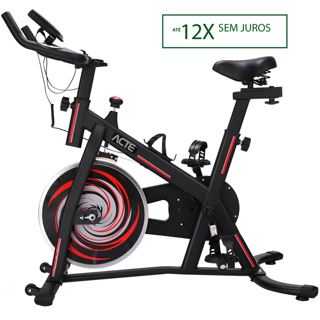 Bike Spinning 6.0 Compacta E33 Preto e Vermelha - Acte Sports