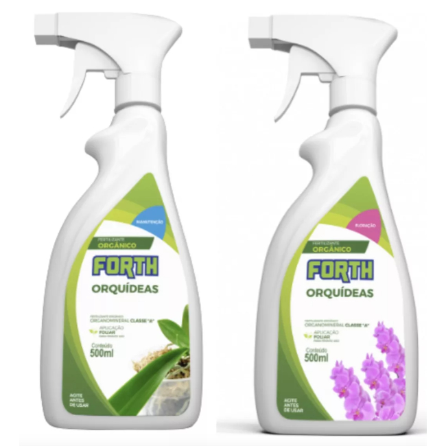 KIT ADUBO FERTILIZANTE ORQUÍDEAS PRONTO USO MANUNTENÇÃO+FLORAÇÃO 500 ML FORTH JARDIM KIT